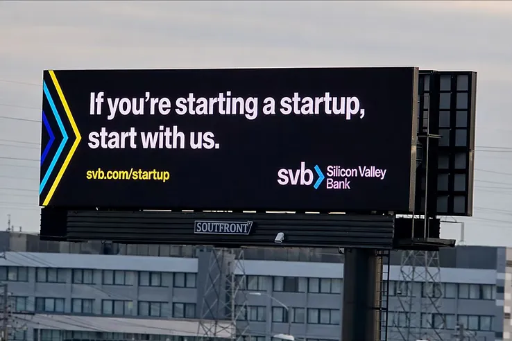 Silicon Valley Bank freeway billboard reading 'If you're starting a startup, start with us,' svb.com/startup